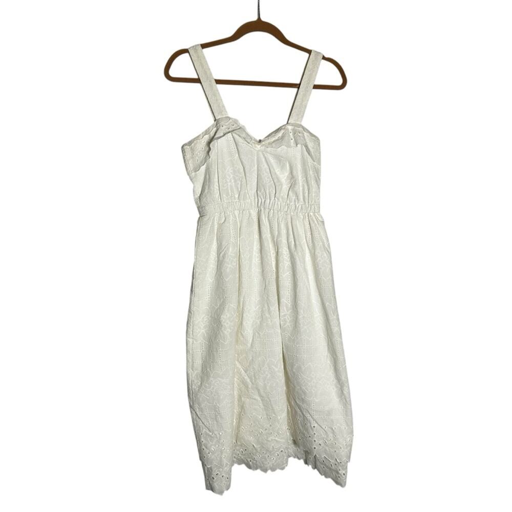 Madewell White Lace Trim Eyelet Midi Dress Sweetheart Neckline 100% Cotton 2